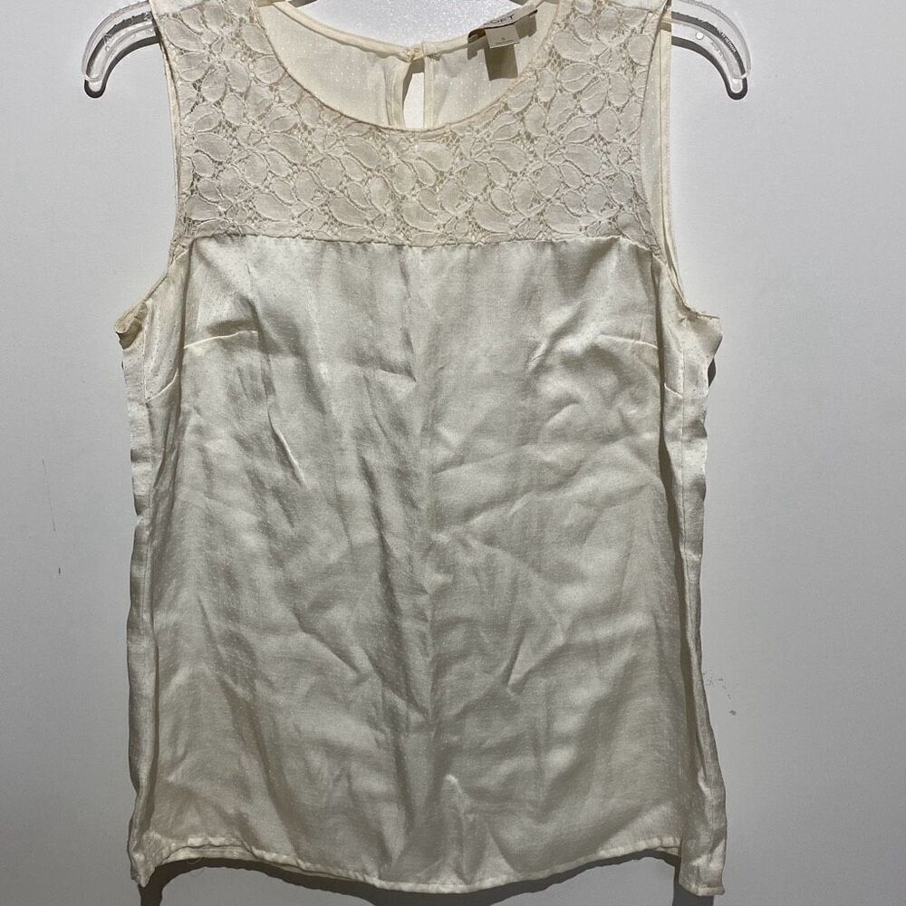 Loft Women's Cream Floral Lace Keyhole Back Sleeveless Blouse‎ Size Small